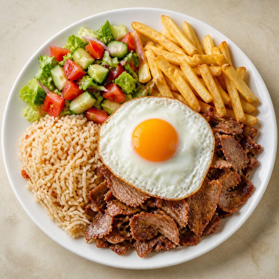 Plato de Kebab con Huevo Frito